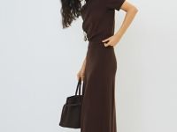 Вязаная юбка-трапеция, Коричневый