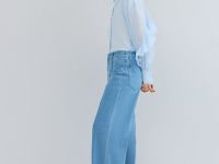 Широкие джинсы высокой посадки с отсрочкой, Голубой