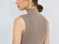 Вязаное платье с воротником-стойкой, Коричневый