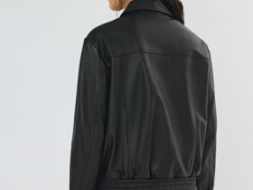 Бомбер из натуральной кожи, Черный