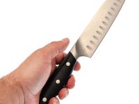 Нож кухонный Сантоку Okroshka Tartar 15.5 см, сталь 5cr15mov, рукоять сталь/пластик, черный