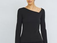 Лонгслив с асимметричным вырезом, Черный