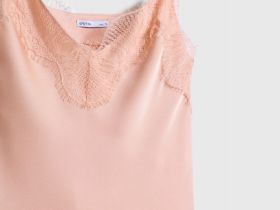 Сатиновый топ с кружевом, Оранжевый