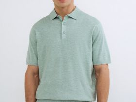 Вязаное поло с коротким рукавом, Зеленый