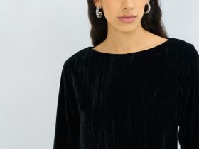 Платье мини из жатого бархата, Черный