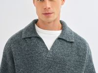 Текстурный джемпер поло, Серый