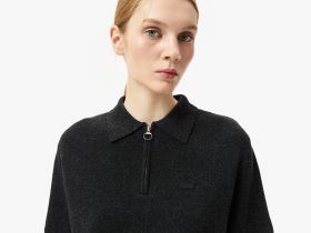 Женская кофта Lacoste с коротким рукавом и воротом на молнии классического кроя