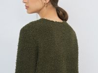 Укороченный кардиган из махровой пряжи, Зеленый