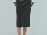 Прямая юбка миди из искусственной кожи, Черный