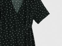 Платье в горох с запахом на завязках, Черный