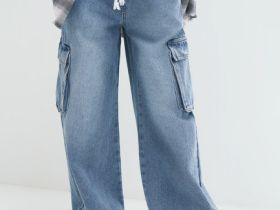 Широкие джинсы с карго-карманами для девочек, Голубой