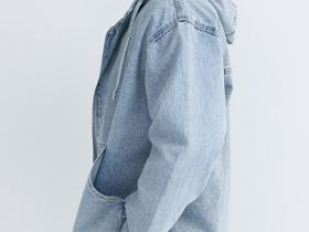 Джинсовая куртка на молнии с капюшоном, Голубой