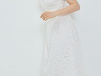 Сарафан из хлопка с вышивкой и воланом, Белый