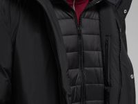 Пуховое полупальто с капюшоном и воротником-стойкой