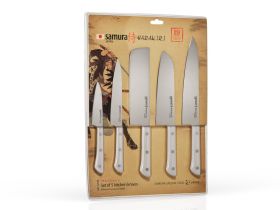 Набор из 5-ти кухонных ножей (овощной, универсальный, накири, шеф, сантону), Samura "Harakiri" (SHR-0250W) White, сталь AUS-8, рукоять ABS-пластик