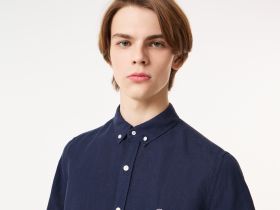 Мужская льняная рубашка Lacoste с коротким рукавом