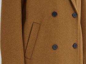 Двубортное пальто из шерсти с шарфом, Желтый