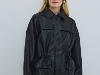 Куртка-рубашка на кулиске из искусственной кожи, Черный