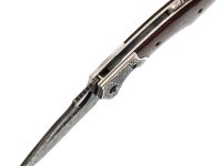 Складной нож Витязь, сталь дамаск, рукоять дерево, художественное травление