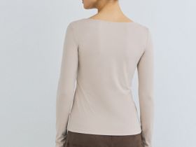 Лонгслив с квадратным вырезом, Бежевый