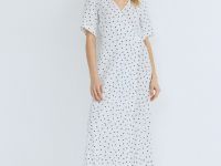 Платье в горох с запахом на завязках, Белый