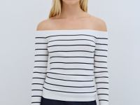 Лонгслив в полоску с открытыми плечами, Белый
