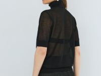 Полупрозрачный джемпер с коротким рукавом, Черный