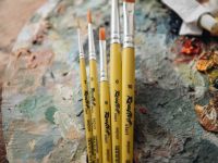 Кисть синтетика №6 круглая Roubloff "start" ручка короткая, желтая матовая, серебристая обойма