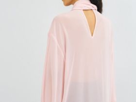 Блузка из шифона с шарфом, Розовый