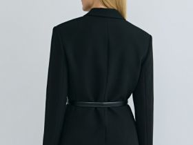 Двубортный жакет с поясом, Черный