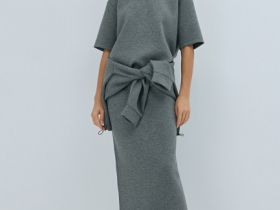 Юбка миди прямого кроя, Серый