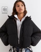 Тёмно-серая утеплённая куртка оверсайз с капюшоном Глория Джинс