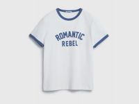 Футболка с контрастной горловиной и принтом, Белый