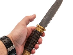 Пластунский нож Витязь, сталь дамаск, исторический нож, рукоять венге