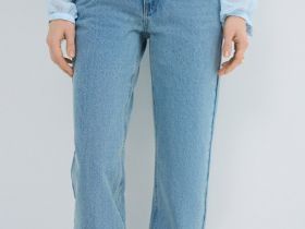 Прямые джинсы с высокой посадкой, Голубой