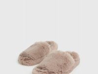 Меховые тапочки с открытым носком, Коричневый