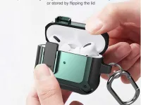 Чехол WiWU Mecha для AirPods 3 противоударный с карабином (черный/синий)