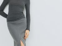 Трикотажная прямая юбка миди, Серый