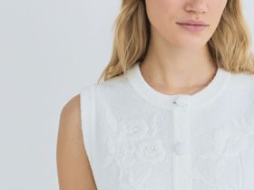 Трикотажный жилет с флоральной вышивкой, Белый