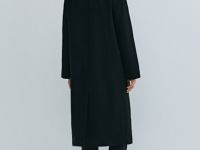 Длинное двубортное пальто из шерсти, Черный