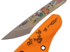 Скелетный нож N.C.Custom Киридаши Koi Винни-Пух #1, сталь AUS-8, ножны оранжевый Kydex