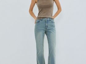 Расклёшенные джинсы с высокой посадкой, Голубой