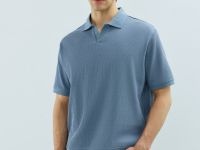 Поло из текстурной хлопковой ткани, Синий
