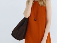 Платье А-силуэта из смесового льна, Оранжевый