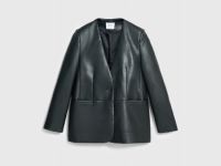 Однобортный жакет из искусственной кожи, Черный