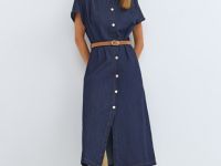 Платье-рубашка из денима с ремнём, Синий