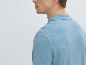 Вязаное поло с коротким рукавом, Голубой