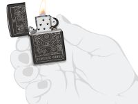 Зажигалка ZIPPO Wheel Of Fortune с покрытием High Polish Black, латунь/сталь, черная, глянцевая, 38x13x57 мм