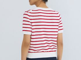 Кардиган в полоску с коротким рукавом, Красный