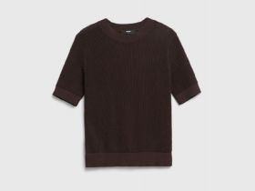 Ажурный джемпер с коротким рукавом, Коричневый